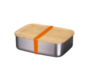 Box na oběd s bambusovým víkem, nerezová ocel