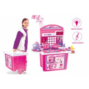 Dětská kuchyňka s příslušenstvím v kufru růžová