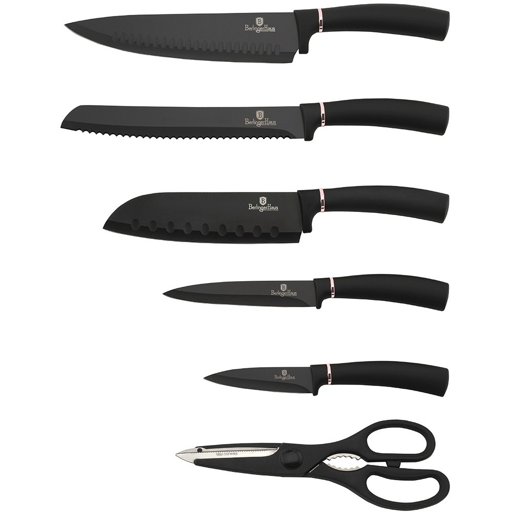 BERLINGERHAUS Sada nožů ve stojanu + kuchyňské náčiní a prkénko sada 13 ks I-Rose Edition