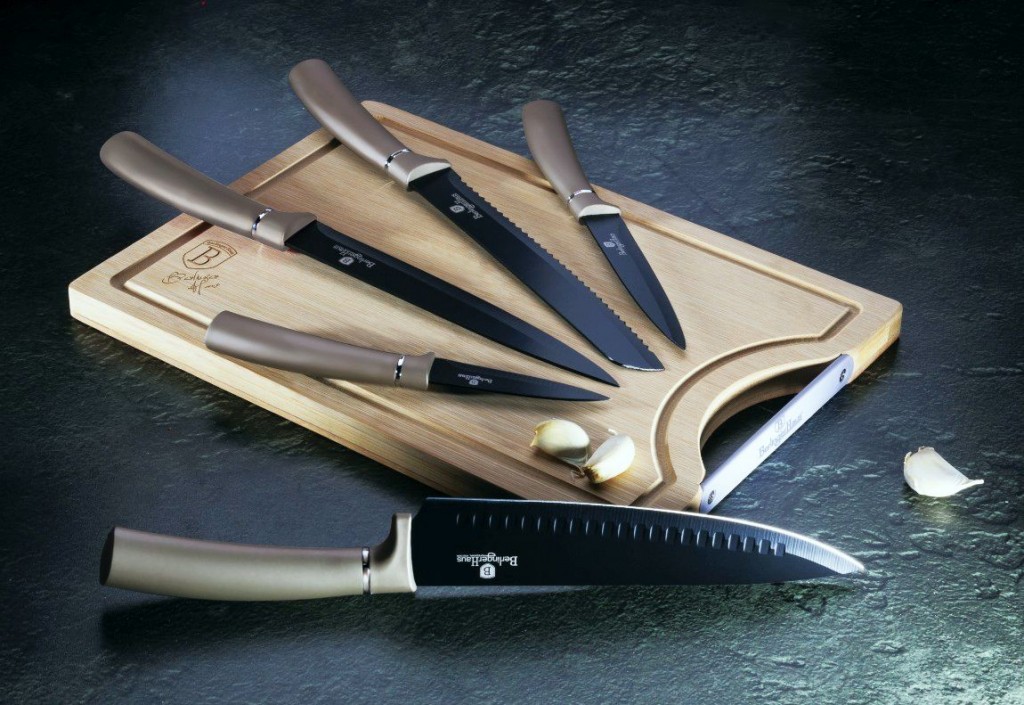 Sada nožů s nepřilnavým povrchem + prkénko 6 ks Carbon Line