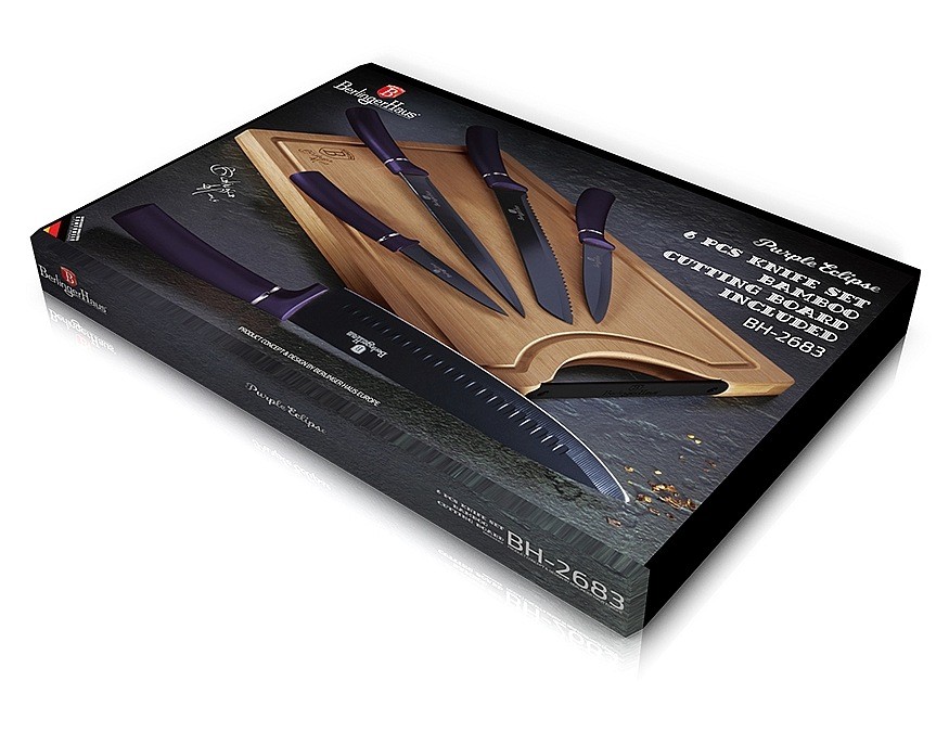 BERLINGERHAUS Sada nožů s nepřilnavým povrchem + prkénko 6 ks Purple Metallic Line