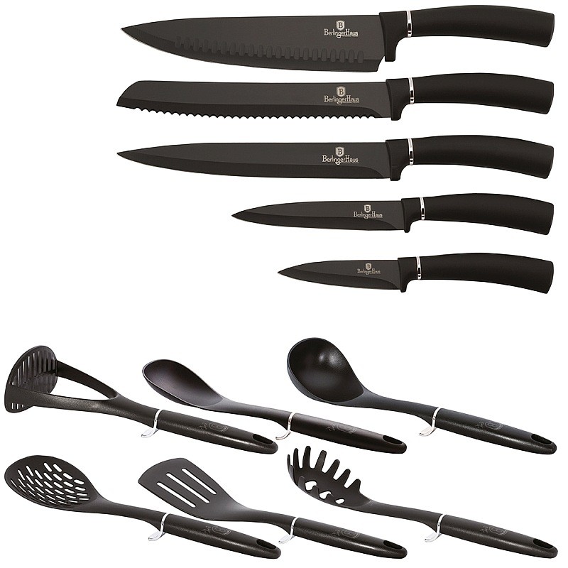 BERLINGERHAUS Sada nožů a kuchyňského náčiní ve stojanu 12 ks Royal Black Collection