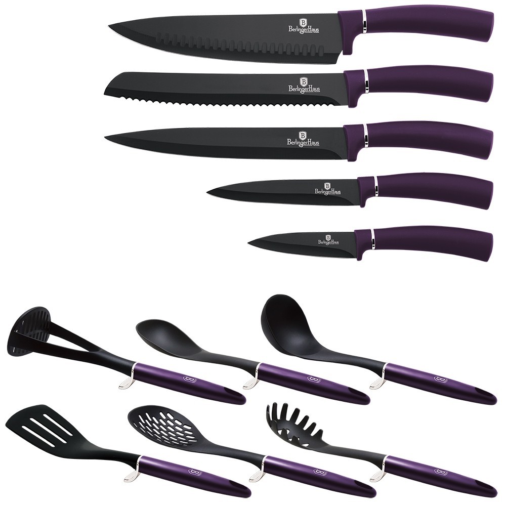 BERLINGERHAUS Sada nožů a kuchyňského náčiní ve stojanu 12 ks Purple Metallic Line