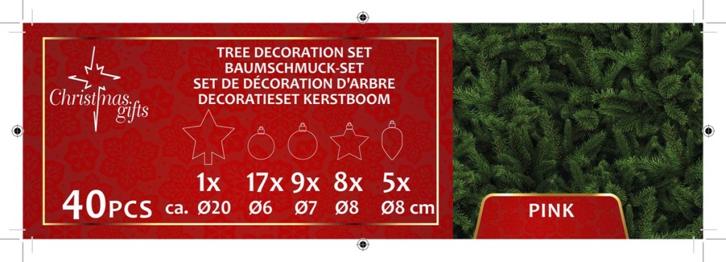 EDCO Vánoční ozdoby na stromeček sada 40 ks růžová