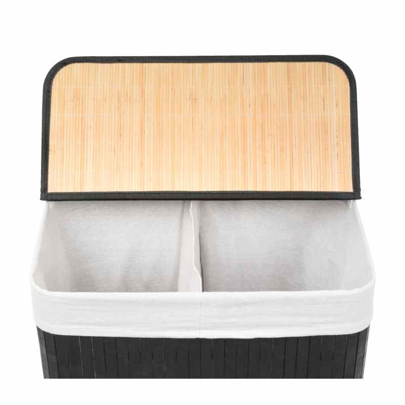 Koš na prádlo G21 105 l s rozdělovačem, bambusový černý s bílým košem