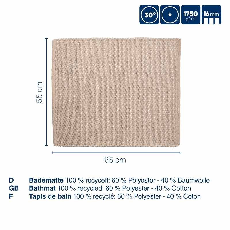 Koupelnová předložka Miu směs bavlna/polyester kamenně šedá 65,0x55,0x1,0cm