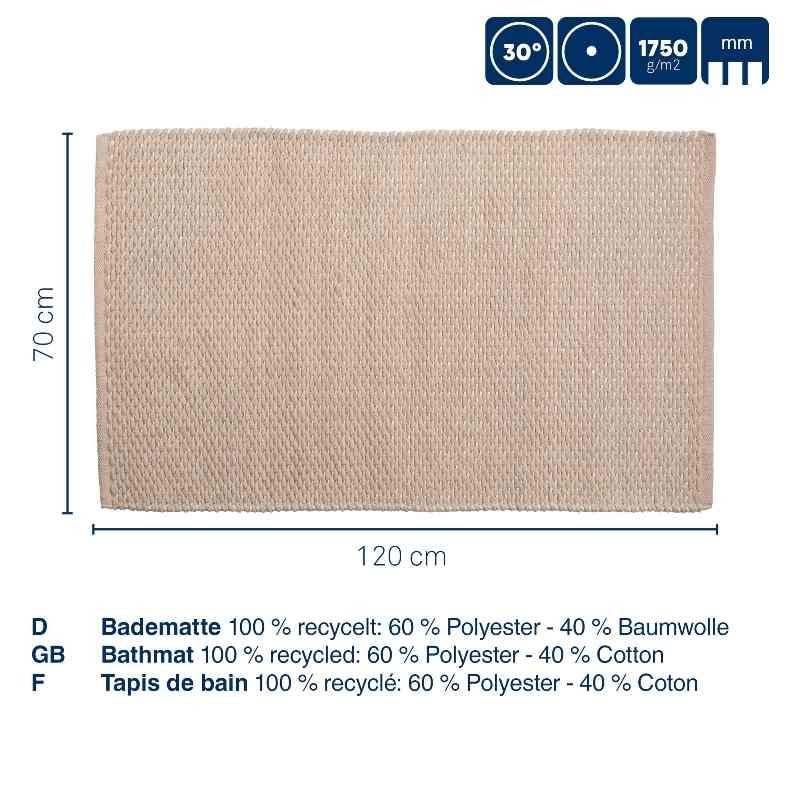 Koupelnová předložka Miu směs bavlna/polyester zakalená růžová 120,0x70,0x1,0cm