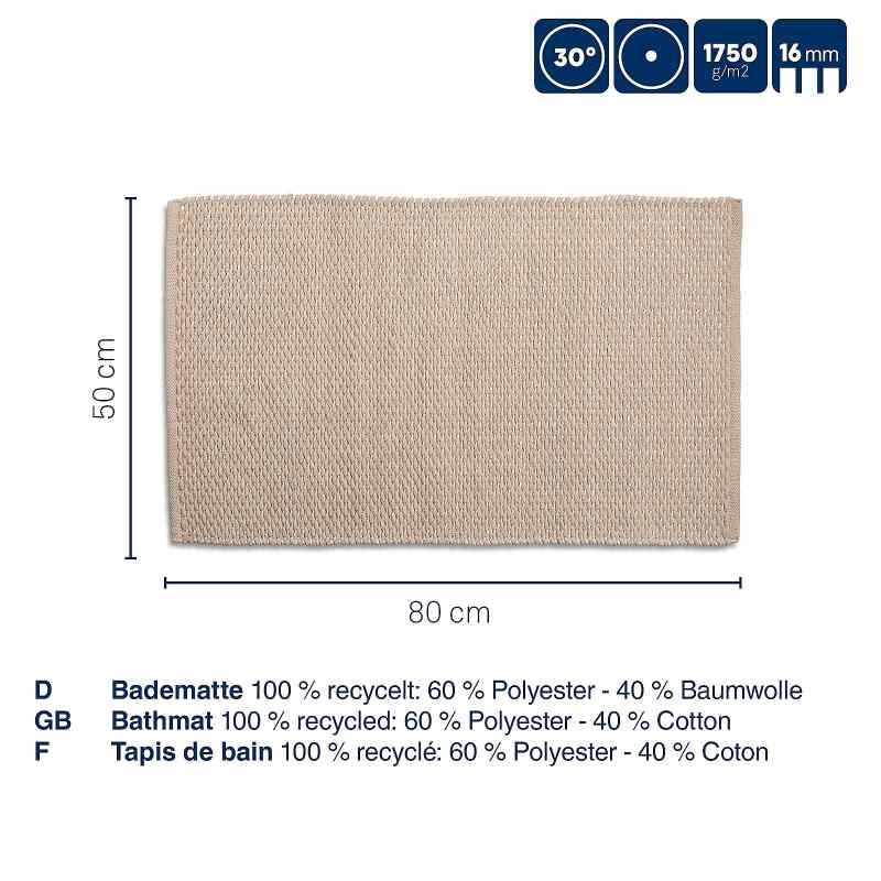 Koupelnová předložka Miu směs bavlna/polyester kouřově modrá 80,0x50,0x1,0cm