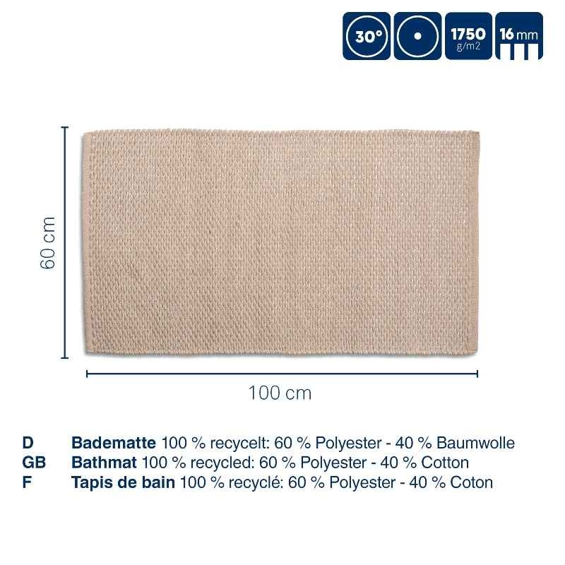 Koupelnová předložka Miu směs bavlna/polyester granitově šedá 100,0x60,0x1,0cm