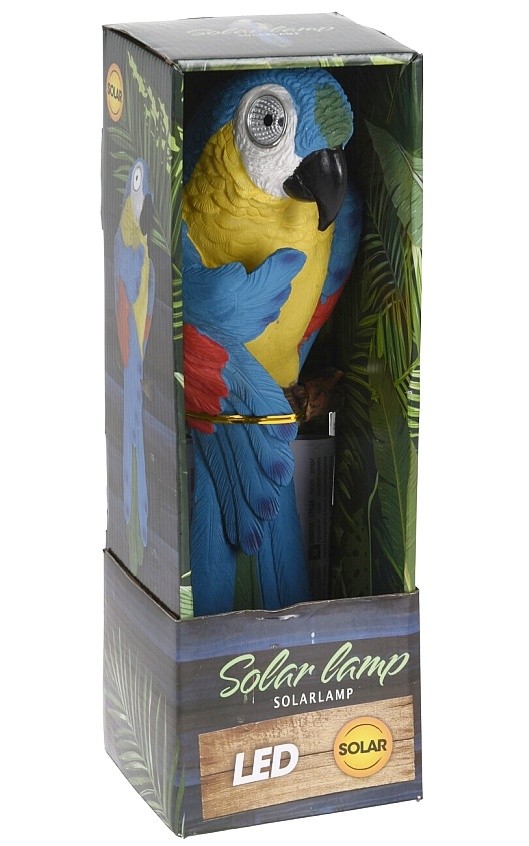 Zahradní dekorace papoušek s LED osvětlením modrá