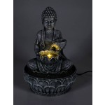 Fontána pokojová s LED osvětlením 29 cm Budha šedá