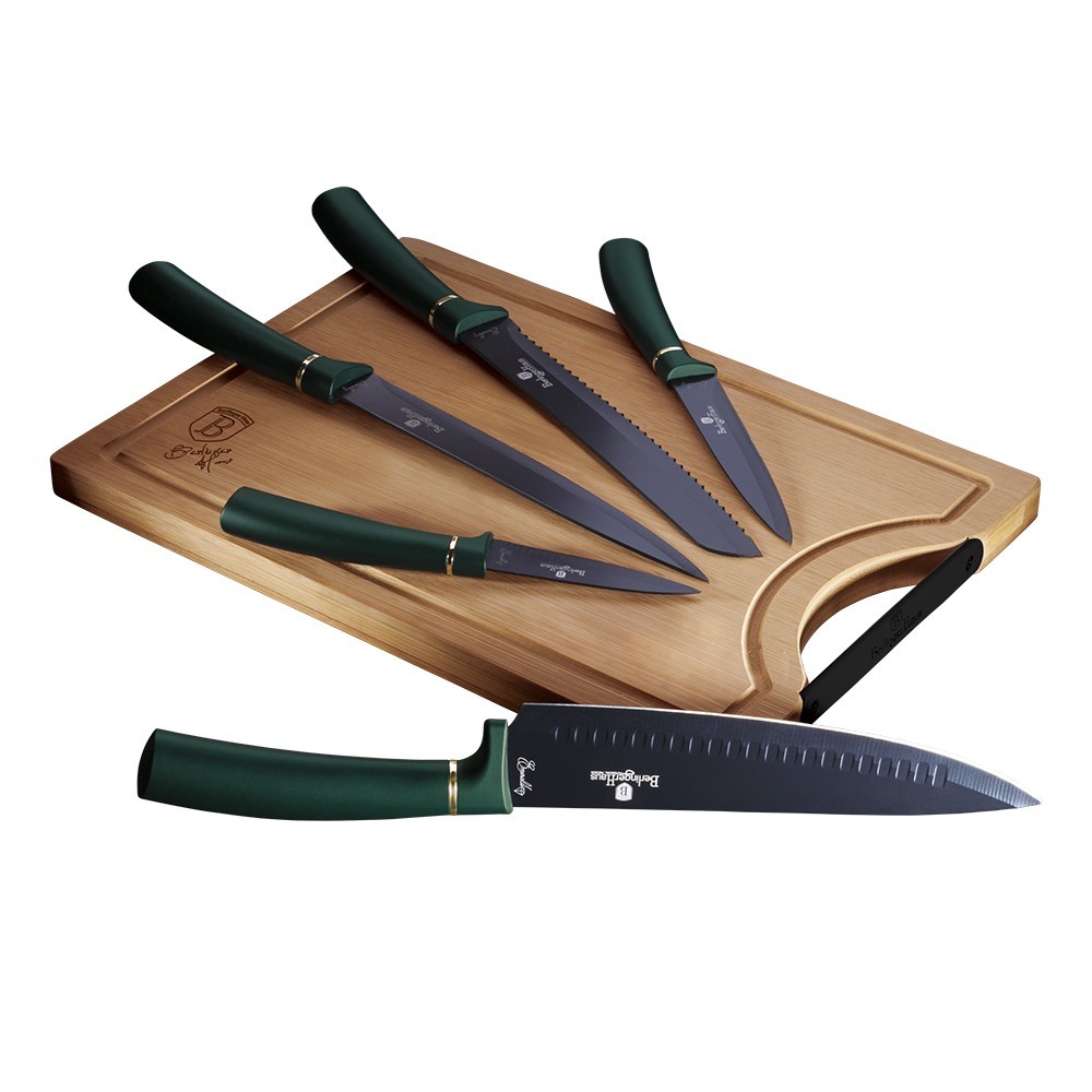Sada nožů s nepřilnavým povrchem + prkénko 6 ks Emerald Collection BH-2551