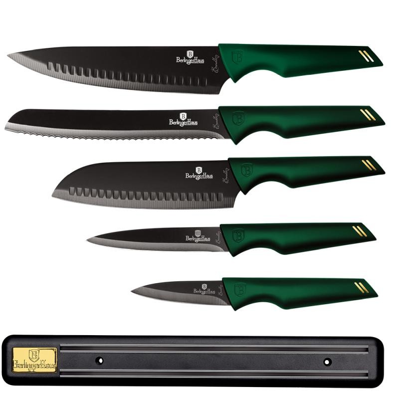 Levně BERLINGERHAUS Sada nožů s nepřilnavým povrchem 6 ks Emerald Collection s magnetickým držákem BH-2696