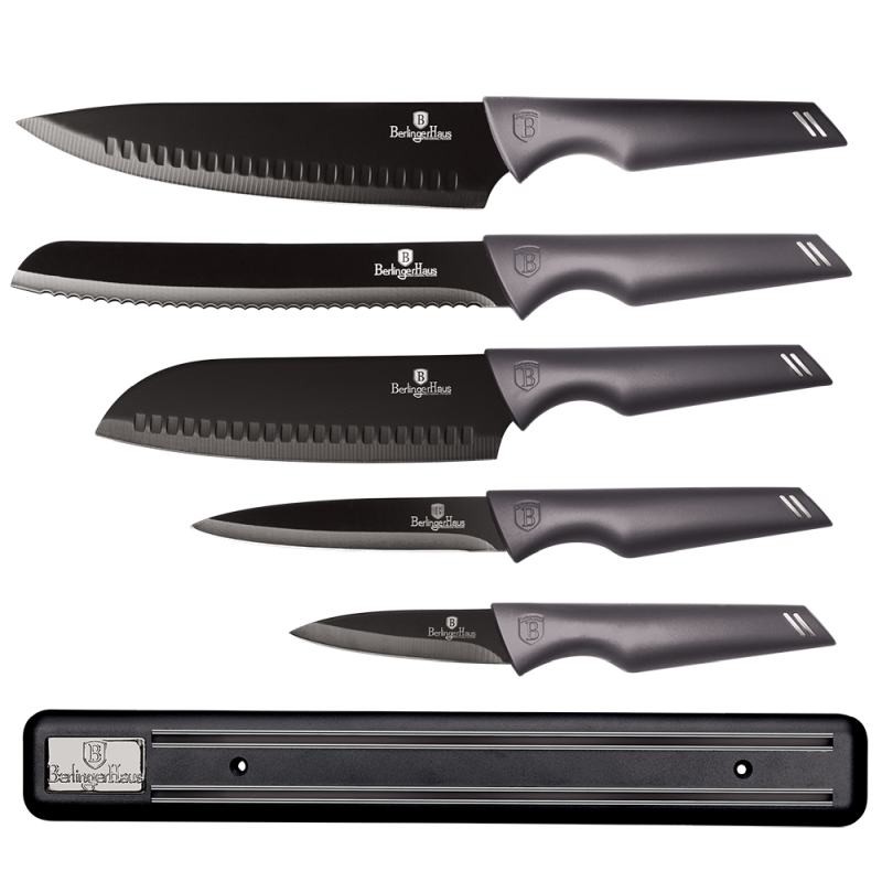 Levně BERLINGERHAUS Sada nožů s nepřilnavým povrchem 6 ks ECarbon Pro Edition s magnetickým držákem BH-2701