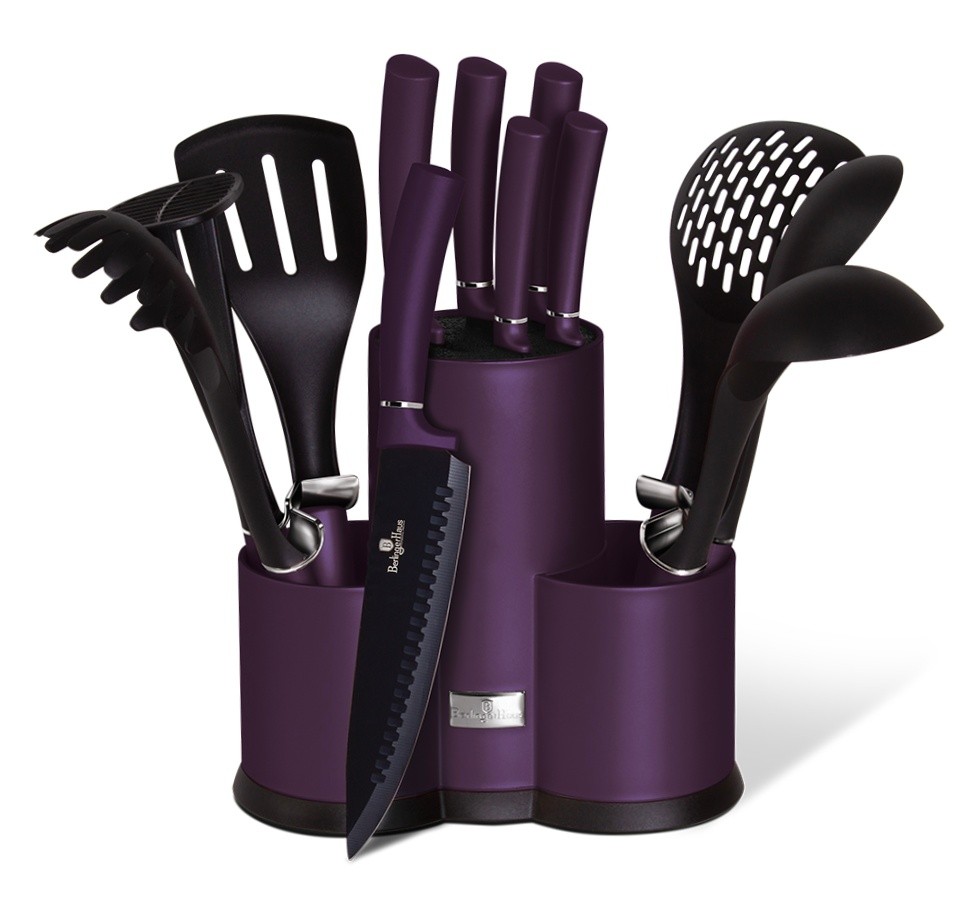Levně BERLINGERHAUS Sada nožů a kuchyňského náčiní ve stojanu 12 ks Purple Metallic Line BH-6258