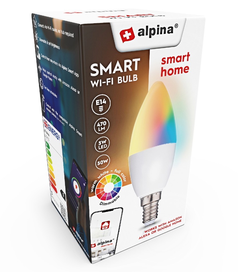 Levně ALPINA Chytrá žárovka LED RGB WIFI bílá + barevná E14ED-225432