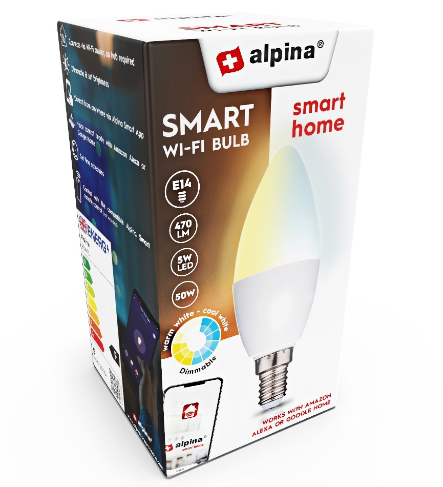 Levně ALPINA Chytrá žárovka LED WIFI bílá stmívatelná E14ED-225441