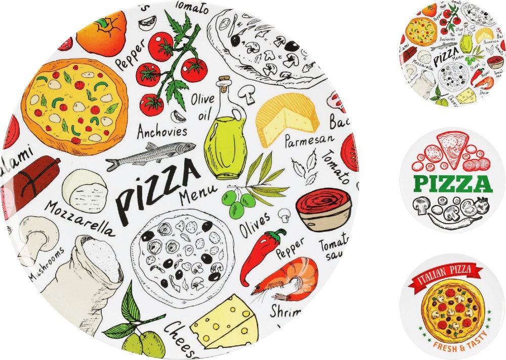 Levně Pizza talíř 33 cm design PIZZA zelená
