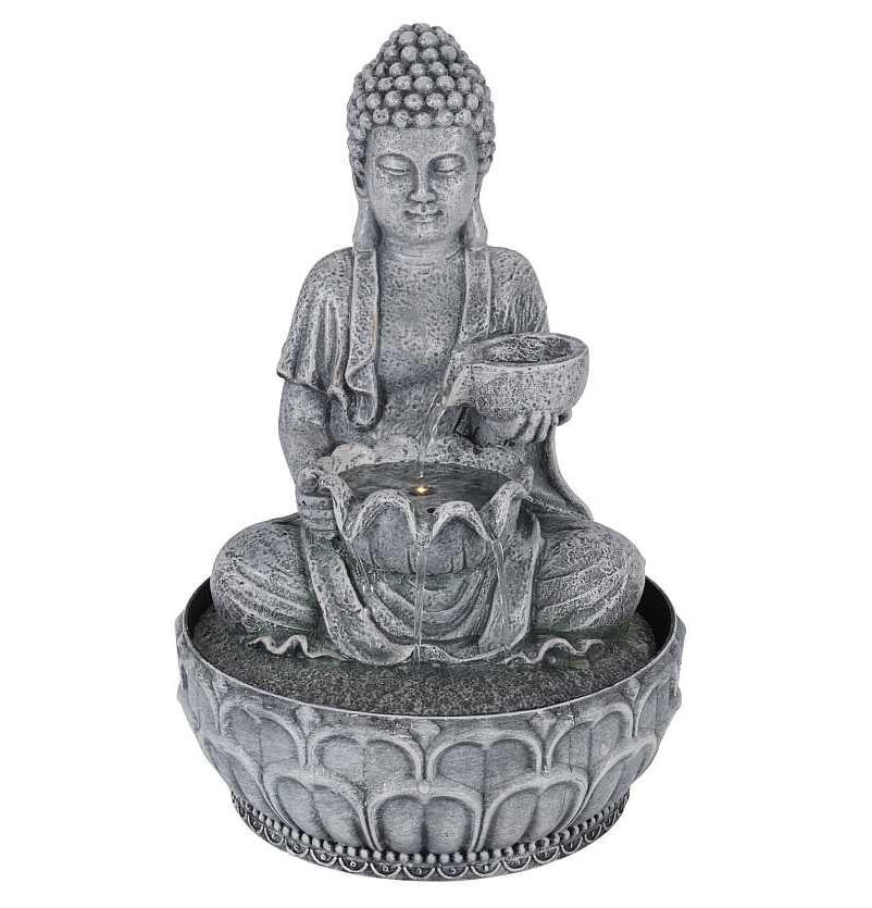 Levně Fontána pokojová s LED osvětlením 29 cm Budha šedá