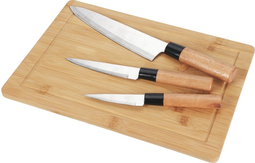 Sada kuchyňských nožů s prkénkem 4 ks bambus