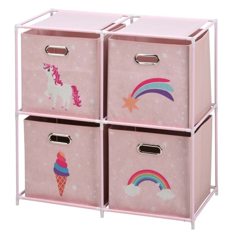 Levně Zásuvková skříňka dětská 4 úložné boxy růžová