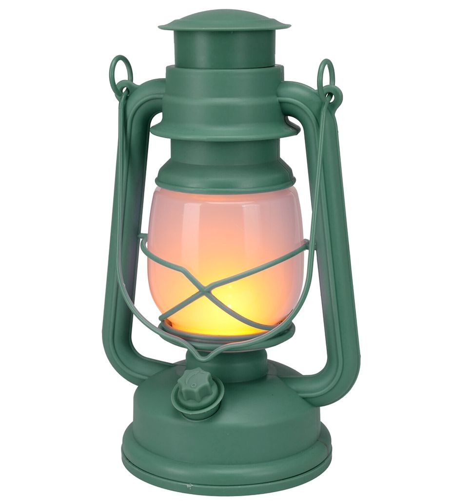 Levně Lucerna s LED plamenem 24 cm zelená