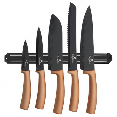 BERLINGERHAUS Sada nožů s nepřilnavým povrchem a magnetickým držákem 6 ks Rosegold Metallic Line