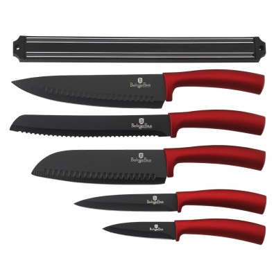 BERLINGERHAUS Sada nožů s nepřilnavým povrchem a magnetickým držákem Burgundy Metallic Line 6 ks