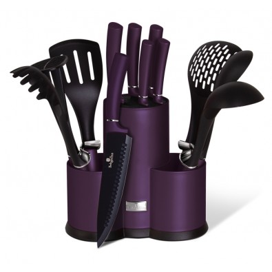 BERLINGERHAUS Sada nožů a kuchyňského náčiní ve stojanu 12 ks Purple Metallic Line