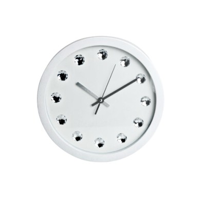 Nástěnné hodiny ručičkové s krystaly 30 cm bílá