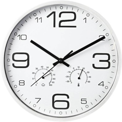 Nástěnné hodiny s teploměrem a vlhkoměrem 30 cm bílý rám
