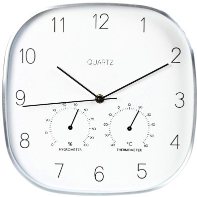 Nástěnné hodiny s teploměrem a vlhkoměrem 28,5 cm stříbrný rám