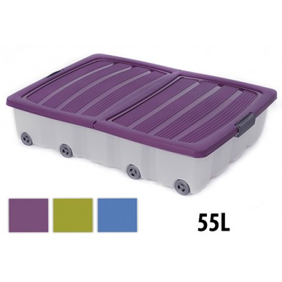 KAISERHOFF Úložný box pojízdný s klip víkem 55 l plastový 80x60x17 cm, fialový
