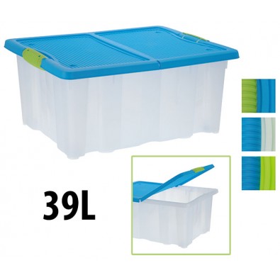 Úložný box s klip víkem 39 l plastový 60x40x27 cm modrá