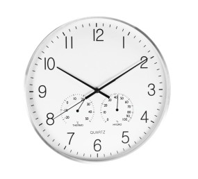 Nástěnné hodiny s teploměrem a vlhkoměrem 38 cm stříbrný rám