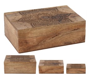 Úložné boxy s víkem sada 3 ks mangové dřevo