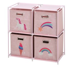 Zásuvková skříňka dětská 4 úložné boxy růžová
